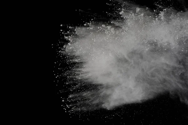 Biały Proszek Wybuch Białym Czarnym Tle Tutaj Pobrudzi Kolorowego Pyłu — Zdjęcie stockowe