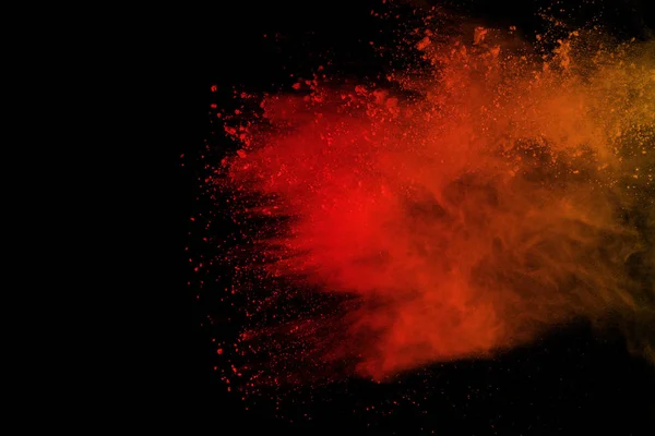 Oranžový Prášek Exploze Izolované Černém Pozadí Zmrazit Pohyb Barevný Prach — Stock fotografie