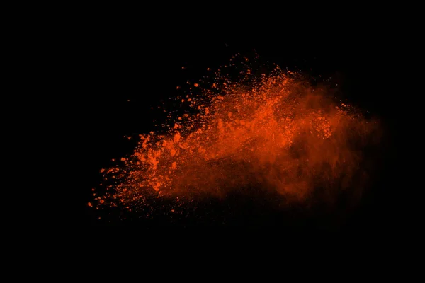 Πορτοκαλί Σκόνη Έκρηξη Απομονώνονται Μαύρο Φόντο Παγώσει Κίνηση Του Συντριφθούν — Φωτογραφία Αρχείου