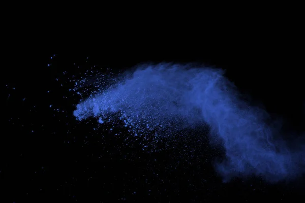 Blauwe Poeder Explosie Zwarte Achtergrond Gekleurde Wolk Kleur Stof Exploderen — Stockfoto