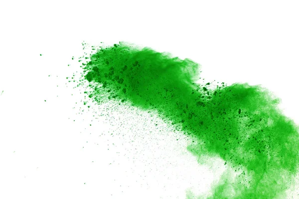 Frys Rörelse Grönt Pulver Exploderar Vit Bakgrund — Stockfoto
