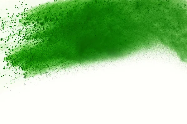 Freeze Motion Green Powder Exploding White Background — Stock Photo, Image