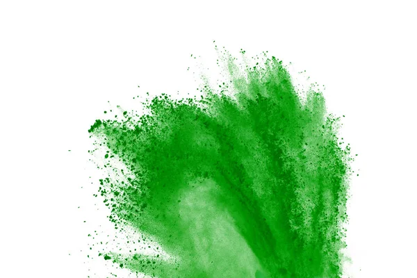 Freeze Motion Green Powder Exploding White Background — Stock Photo, Image