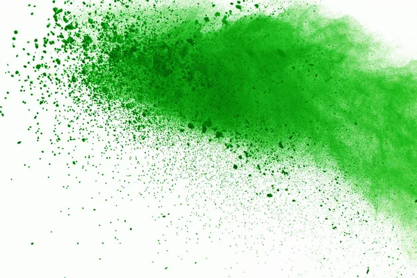 Movimento Congelamento Polvere Verde Che Esplode Sfondo Bianco — Foto Stock