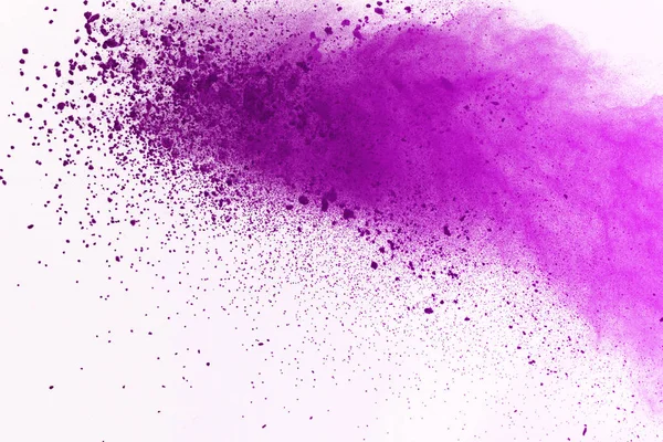 Abstrakta Lila Pulver Explosion Vit Bakgrund Abstrakt Färgat Pulver Mulat — Stockfoto