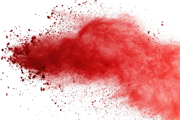 Абстрактный Взрыв Красного Пороха Белом Фоне Абстрактная Красная Пыль Брызгает — стоковое фото