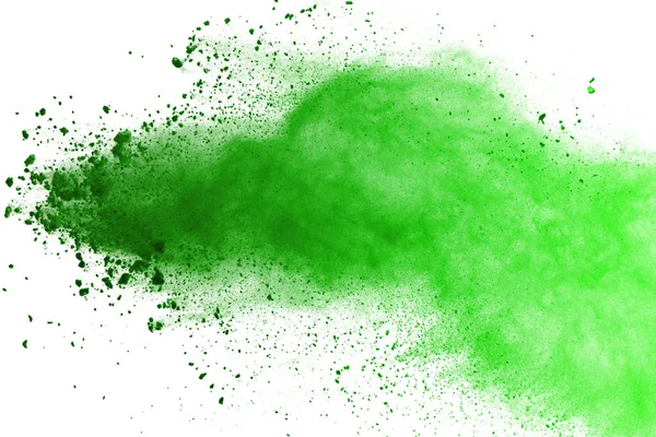 Movimento Congelamento Polvere Verde Che Esplode Sfondo Bianco — Foto Stock