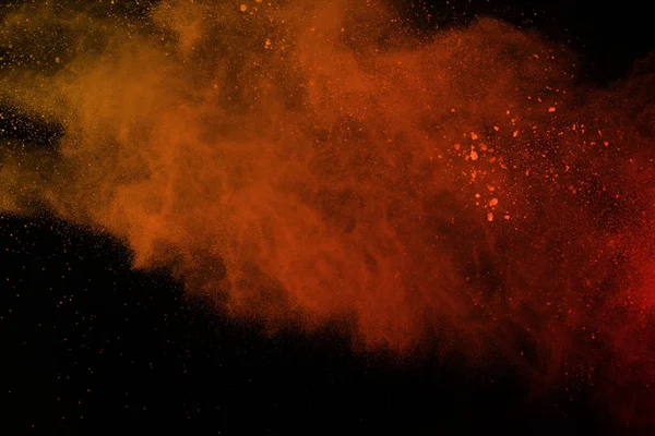 Polvo Naranja Explosión Aislada Sobre Fondo Negro Congelar Movimiento Polvo — Foto de Stock