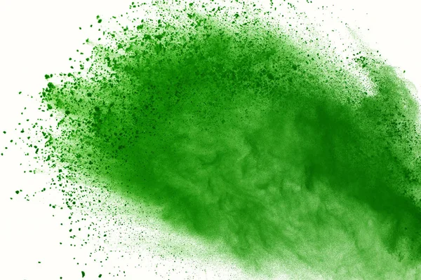 绿色粉末在白色背景下爆炸的冻结运动 — 图库照片