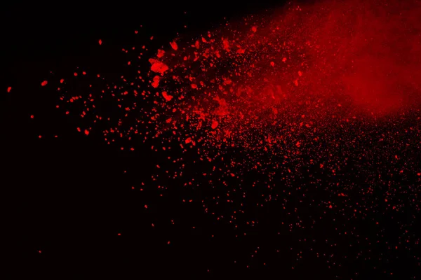 Vörös Por Robbanás Fekete Háttér Absztrakt Elkülöníti Vörös Por Splatted — Stock Fotó
