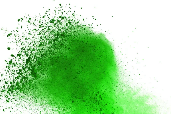 Freeze Motion Green Powder Exploding White Background — Stock Photo, Image