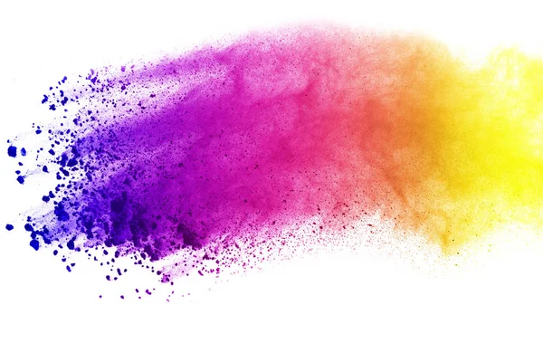 Zusammenfassung Der Farbigen Pulverexplosion Auf Weißem Hintergrund Vielfarbiges Pulver Gespritzt — Stockfoto