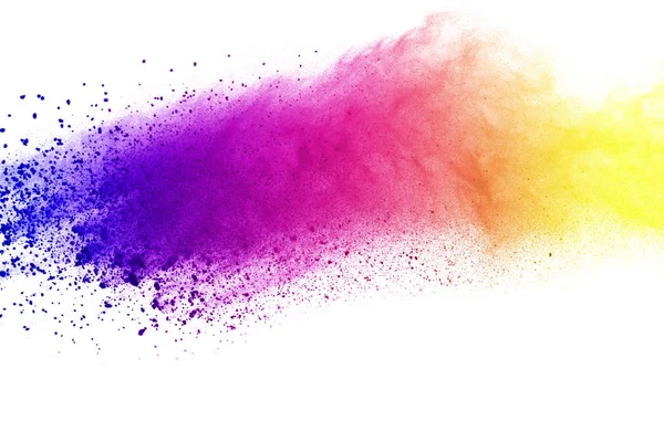 Zusammenfassung Der Farbigen Pulverexplosion Auf Weißem Hintergrund Vielfarbiges Pulver Gespritzt — Stockfoto