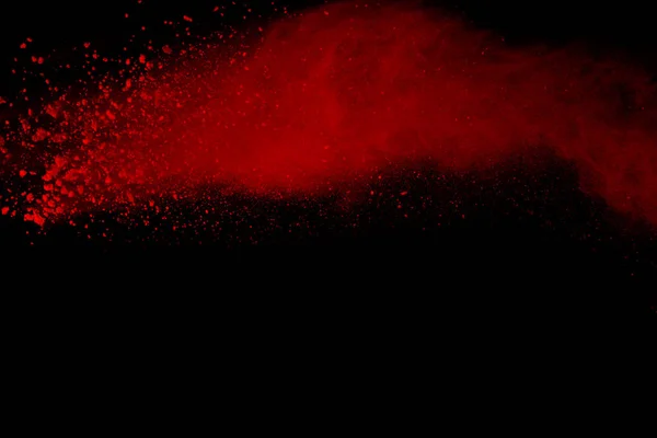 Explosion Von Rotem Pulver Auf Schwarzem Hintergrund Abstrakt Von Farbigem — Stockfoto