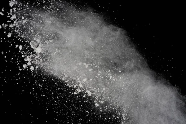 Explosión Polvo Blanco Aislado Sobre Fondo Negro Polvo Color Salpicado — Foto de Stock
