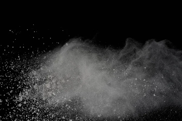 White Powder Explosion Isolated Black Background Colored Dust Splatted — Stock Photo, Image