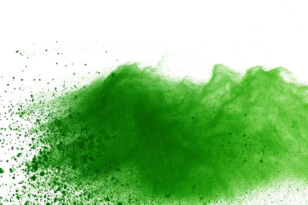 Freeze Motion Green Powder Exploding White Background — Stock Photo, Image