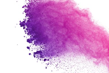 Beyaz arka plan üzerinde renkli toz patlama. Çok renkli toz splatted izole et. Renkli bulut. Renkli toz patlayabilir. Boya Holi.