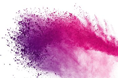 Beyaz arka plan üzerinde renkli toz patlama. Çok renkli toz splatted izole et. Renkli bulut. Renkli toz patlayabilir. Boya Holi.