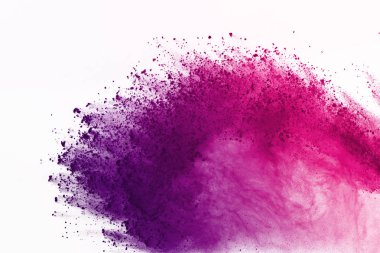 Beyaz arka plan üzerinde renkli toz patlama. Çok renkli toz splatted izole et. Renkli bulut. Renkli toz patlayabilir. Boya Holi.