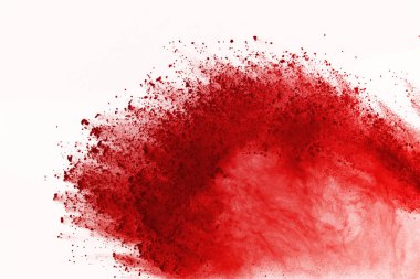 Beyaz zemin üzerine kırmızı toz soyut patlama. beyaz zemin üzerine kırmızı toz splatted abstract, kırmızı toz patlayan hareket dondurmak.