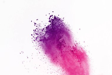 Beyaz arka plan üzerinde renkli toz patlama. Çok renkli toz splatted izole et. Renkli bulut. Renkli toz patlayabilir. Boya Holi.