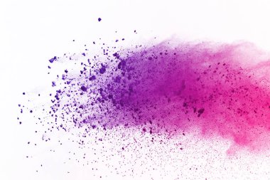 Beyaz arka plan üzerinde renkli toz patlama. Çok renkli toz splatted izole et. Renkli bulut. Renkli toz patlayabilir. Boya Holi.