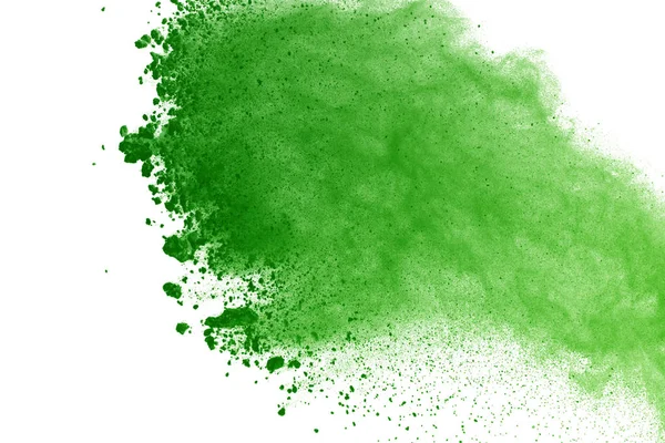 Movimento Congelamento Polvere Verde Che Esplode Sfondo Bianco — Foto Stock