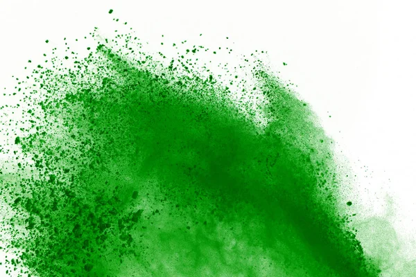 绿色粉末在白色背景下爆炸的冻结运动 — 图库照片