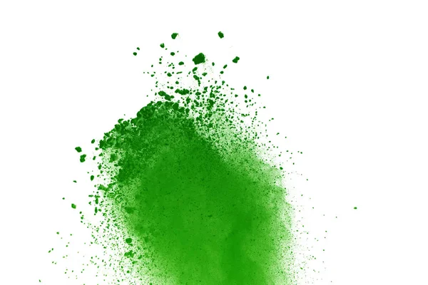 Zöld Por Fagyálló Mozgása Fehér Háttéren Felrobban — Stock Fotó