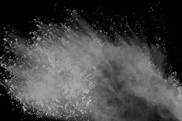 Esplosione Polvere Bianca Isolata Fondo Nero Polvere Colorata Scheggiata — Foto Stock
