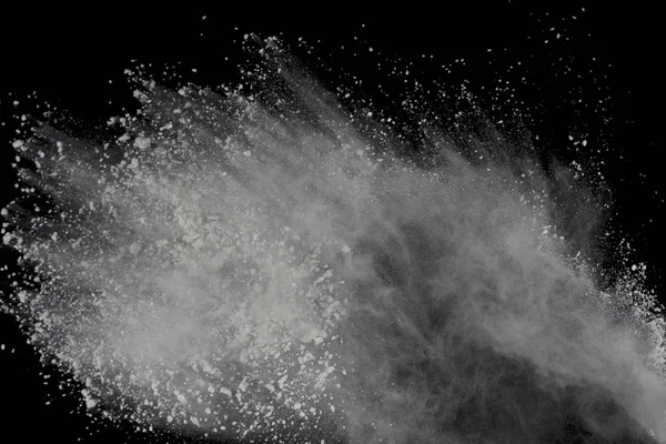 Explosión Polvo Blanco Aislado Sobre Fondo Negro Polvo Color Salpicado — Foto de Stock