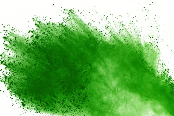 Movimento Congelamento Polvere Verde Che Esplode Sfondo Bianco — Foto Stock