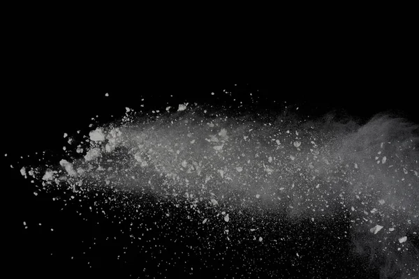 Bílý Prášek Exploze Izolované Černém Pozadí Barevný Prach Splatted — Stock fotografie
