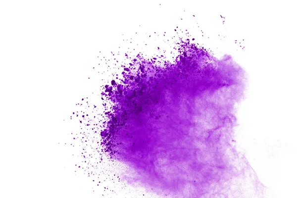 Beyaz arka plan üzerinde soyut mor toz patlama. renkli toz splatted abstract, menekşe toz patlayan hareket dondurmak.
