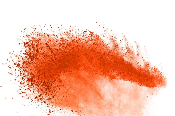 Abstract Van Gekleurde Poeder Explosie Witte Achtergrond Oranje Poeder Splatted — Stockfoto