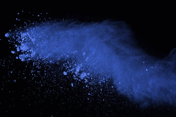 Blue Powder Explosion Black Background Colored Cloud Color Dust Explode — Stock Photo, Image