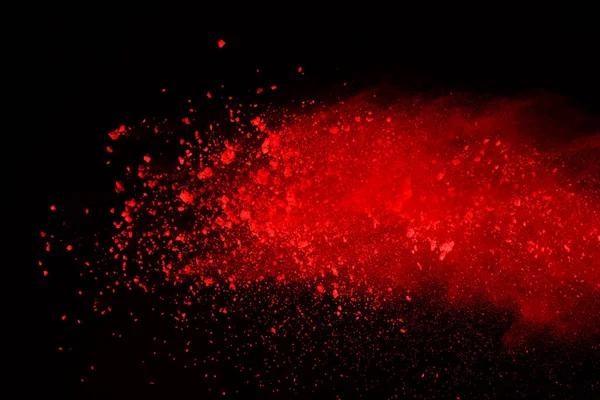 Abstrakcja Czerwony Proszek Wybuchu Czarnym Tle Tutaj Czerwony Proszek Pobrudzi — Zdjęcie stockowe
