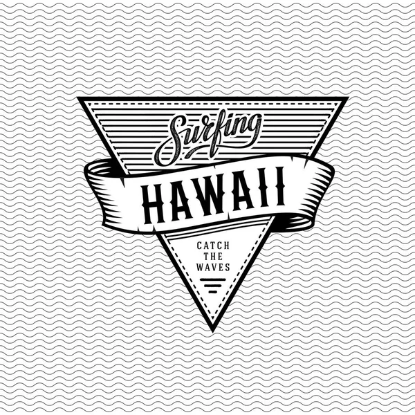 Surfing Hawaii Black and White. Vector illustration — Stock Vector