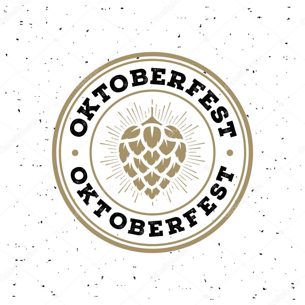 Oktoberfest stamp with hop. Beer Festival vector banner.