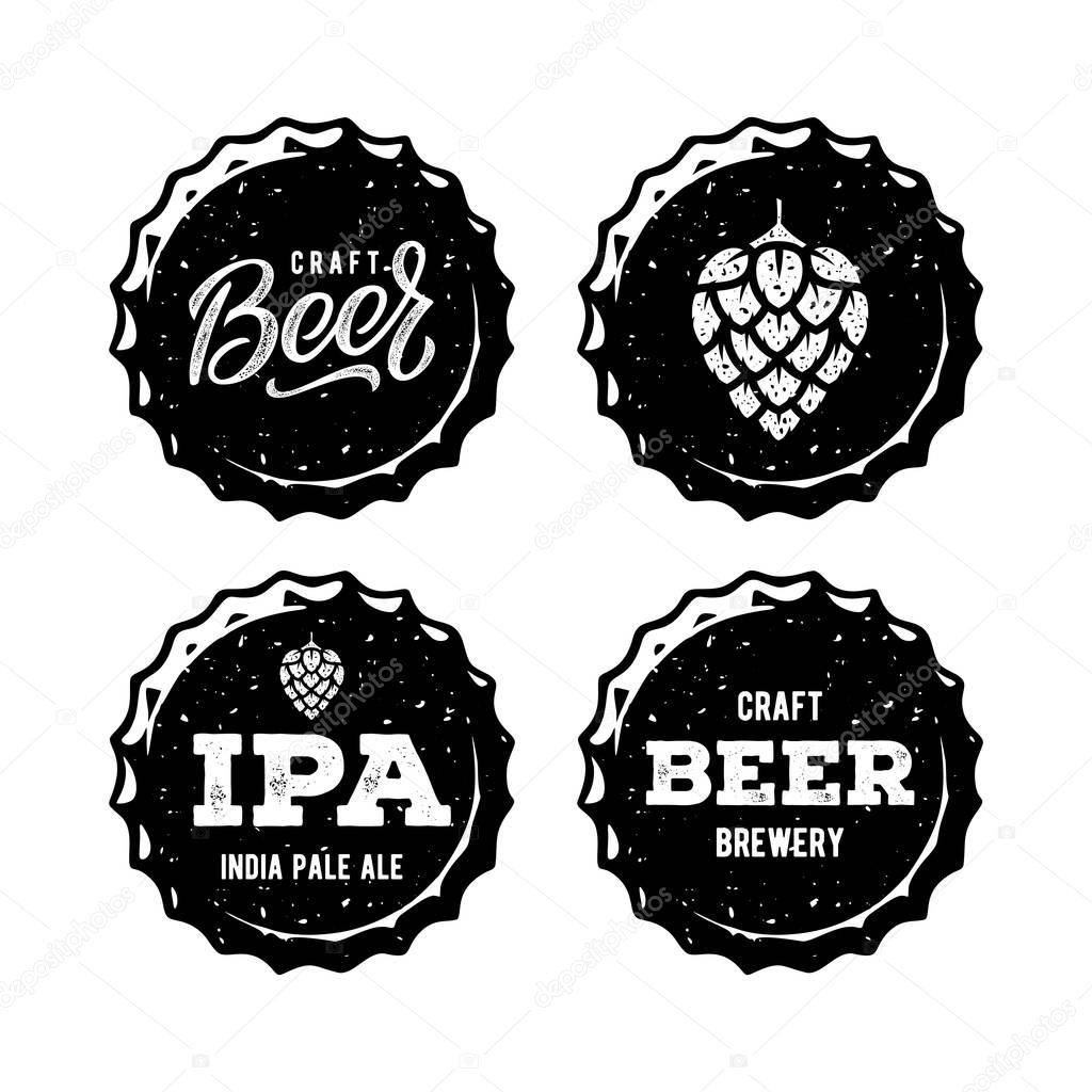 Set Beer Cap White For Beer House. Vector illustration