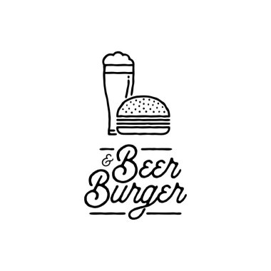 Bira ve Burger anahat siyah B. vektör çizim