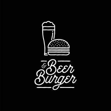 Bira ve Burger anahat siyah B. vektör çizim