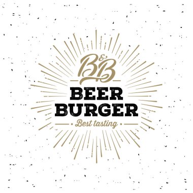 Bira ve Burger Grunge yıldız patlaması beyaz. Vektör çizim