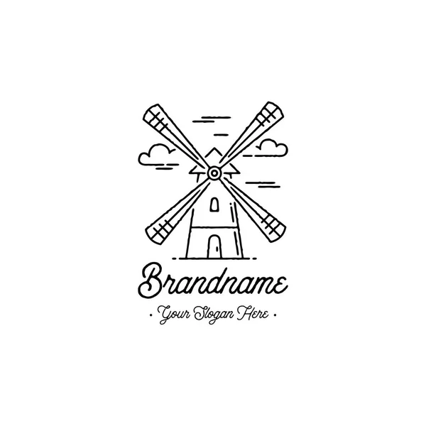 Mill Outline emblema bianco. Stile Outline. Illustrazione vettoriale . — Vettoriale Stock