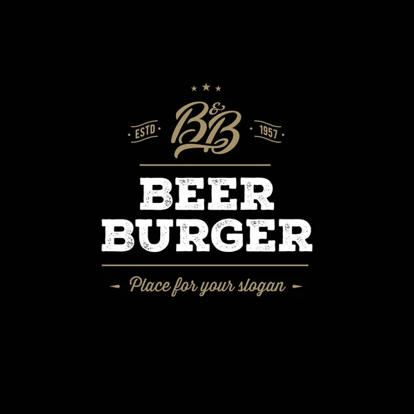 Pivo a hamburger Grunge černá. Vektorové ilustrace — Stockový vektor
