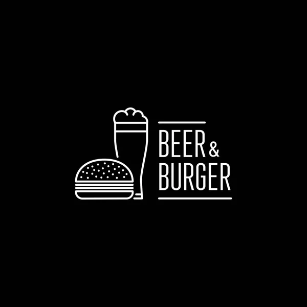 Cerveza y Burger Outline Negro. Ilustración vectorial — Archivo Imágenes Vectoriales