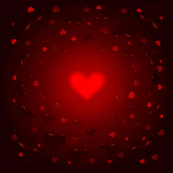 Día de San Valentín rojo oscuro con corazones. Ilustración vectorial — Vector de stock