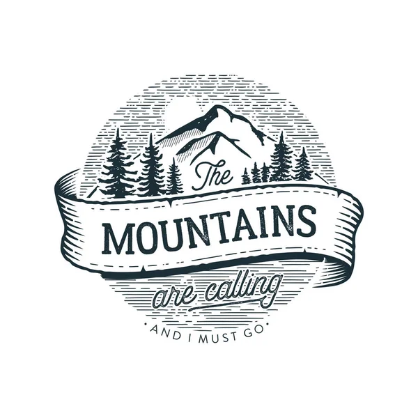 The Mountains are calling circle Vector illustration. — Stock Vector