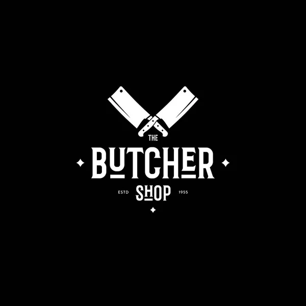 Butcher Shop znak s noži černá vektorové ilustrace. — Stockový vektor